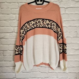 Love peach cream leopard slouch style cable knit sweater size small